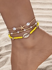 levne Dámský náramek-Dámské vícebarevné bohémské náramky na kotník z pryskyřice a slitiny, perleťový a mušlový design, ideální na dovolenou, běžné nošení.