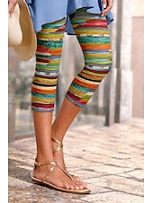 cheap Graphic Leggings-Women's Chinos Leggings Vacation Vintage Streetwear Capris High Waist Graphic Striped Printing Comfort Soft Comfortable Stretchy Daily Outdoor Vacation Green Summer Spring Fall Slim Fit