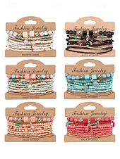 levne Dovolená příslušenství-Dámské vícebarevné korálkové náramky z pryskyřice a slitiny v bohémském stylu, moderní a zářivý vzhled, ideální na dovolenou i pro běžné nošení.