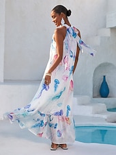 abordables Vestidos florales-Vestido largo de gasa con estampado de medusas etéreas