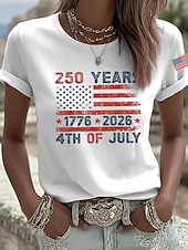  Giorno dell'Indipendenza T-shirt americana anniversario patriottico da donna con stampa grafica lettera bandiera americana elegante classica casual a manica corta scollo rotondo regolari top