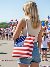  Verenigde Staten 250e Verjaardag Dames Canvas Amerikaanse Vlag Tote Bag Grote Capaciteit Rits Top Schouder Handtas met Touwhandvatten Strandvakantie  Dagelijks Casual Gebruik