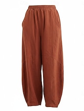 billiga Premium Linnekollektion-Dam Byxor av linne i bomull Kinesiska Sommarbyxor underbyxor Semester Streetwear Grundläggande Fullängd Medium Midja Slät Ficka Elastiskt midjeband Bekväm Komfort Microelastisk Dagligen Utomhus Gata