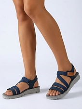 abordables Mujeres-Sandalias deportivas con tiras azules para mujer: cierre de velcro cómodo y ajustable, diseño transpirable con un estilo deportivo moderno, perfectas para actividades al aire libre, senderismo, viajes