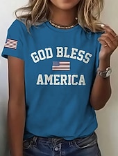 Självständighetsdag Patriotiska Kvinnors T-shirt Tryck Grafisk Bokstav Amerikansk Flagga Stilren Klassisk Avslappnad Kort Ärmd Rundhals Vanliga Toppar Daglig Blå Svart Röd Sommar Vår