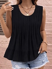  Damskie Koszulki Top babydoll Z wycięciem Dziurka Zakładki/fałdki Jednokolorowe Śłodkie Elegancki Codzienny Bez rękawów Półgolf Zwykłe topy Codzienny Wyjściowe Ubrania wakacyjne Czarny Biały Żółty