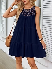 economico Vestiti-Per donna Mini Abito Abiti effetto lino Vestito Estivo Abito a trapezio Abito Estivo Vacanza Casual Quotidiano Spiaggia Vestibilità comoda Semplice Senza Maniche All'americana Blu blu navy Nero Bianco