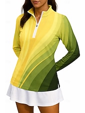 voordelige Dameshirt-Dames Verloop Gestreept Hemd Sportshirt Wandelen poloshirt Tennisshirt Lange mouw Vetoketju Bloemig UPF50+ UV-bestendig Hoge Elasticiteit Vochtregelerend Ademend Volleybal Tennis Golf Opstaand Rits