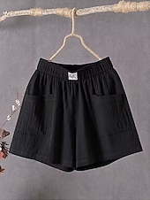 levne Luxusní kalhoty-Dámské Bavlněné plátěné šortky Kalhoty chinos Kraťasy Letní šortky prázdniny Módní Šik ven Krátký Vysoký pas Bez vzoru Kapsy Elastický pas Prodyšnost Pohodlné Neelastické Denní Dovolená ulice Čern