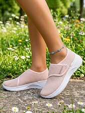 abordables Zapatillas de mujer-Zapatos blancos sin cordones de malla transpirable para mujer: zapatos casuales ligeros para caminar para uso diario, viajes, jardinería y actividades de ocio.