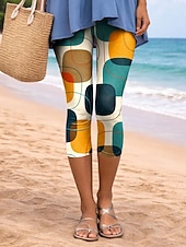 baratos Estampa Floral-Mulheres Leggings Férias Vintage Moda Capris Cintura Alta Floral Gráfico Estampado Conforto Macio Respirável Com Stretch Casual Diário Escritório Amarelo Azul Marron Verde Verão Primavera Fino
