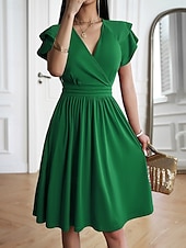 voordelige Witte jurk-Dames Halflange jurk A lijn jurk Zomerjurk Casual Dagelijks Normale pasvorm Effen Korte mouw V-hals blauw Zwart Wijn Groen Zomer Lente