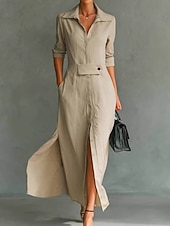 cheap White Casual Dresses-Women's Maxi Dress Shirt Dress White Dress Casual Dress Work Dress Elegant Fashion Modern Daily Office Regular Fit Plain Long Sleeve Shirt Collar Blue Black White Pink Summer Spring