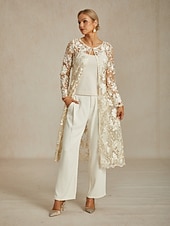 economico Top in Pizzo-Per donna Giacca Traspirante Pizzo Ricamo Elegante Floreale Quotidiano Anniversario Ospite di nozze Bottone frontale Lungo Girocollo Vestibilità regolare Manica Lunga Capispalla Champagne Estate