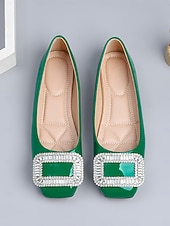 baratos Dama de honra-Sapatilhas femininas verde-esmeralda com fivela de cristal – sapatos elegantes para damas de honra em casamentos ao ar livre no jardim.