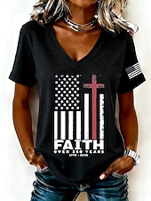  Independensdagen Patriotiska Kvinnor T-shirt Tryck Grafisk Flagga Vintage Stylistisk Klassisk Kortärmad V-Hals Reguära Toppar Dagligen Blå Svart Vit Rosa Sommar Vår