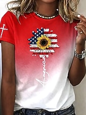Недорогие День независимости Топ-Патриотическая майка ко Дню независимости Женская футболка графический флаг винтажный стильная классическая с коротким рукавом круглый вырез обычная футболка повседневная выходные печать синий