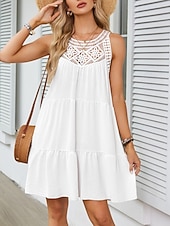 economico Vestiti-Per donna Mini Abito Abiti effetto lino Vestito Estivo Abito a trapezio Abito Estivo Vacanza Casual Quotidiano Spiaggia Vestibilità comoda Semplice Senza Maniche All'americana Blu blu navy Nero Bianco