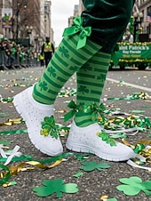  kvinnehjerte til St. Patricks dag &Flyknit-sneakers med kløvertrykk - elastiske, pustende slip-on-sko til irsk parade, høytidsfest og reiser &hverdagskomfort