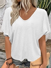 Χαμηλού Κόστους Απλή μπλούζα-Γυναικεία Πουκάμισο Μπλούζα Σκέτο Στυλάτο Κλασσικό Μοντέρνα Κοντομάνικο Λαιμόκοψη V Κανονικά μπλουζάκια Καθημερινά Αργίες Εξόδου Θαλασσί Μαύρο Λευκό Κίτρινο Ανθισμένο Ροζ Καλοκαίρι Άνοιξη