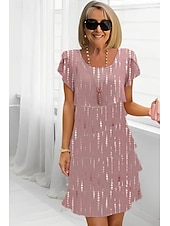 billiga Chiffongklänningar-Dam Midiklänning Sommarklänning Klänning med tryck Elegant Dagligen Normal Blommig Geometrisk Kortärmad Rund hals Ljusgul Ljusrosa Ljusrosa Dammig ros Sommar