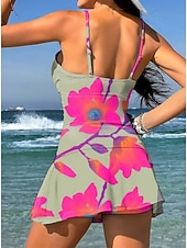 preiswerte Tankinis-Damen Badeanzug Einteiler Rock Bademode Elegant Urlaub Blumen Grafik Ärmellos Badeanzüge