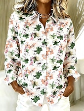 baratos Blusas Florais-Mulheres Camisa Social Botões Imprimir Floral Gráfico Vintage à moda Moderno Manga Longa Colarinho de Camisa Tops longos Diário Branco Amarelo Rosa Verão Primavera