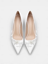 levne Nevěsta-Dámské bílé špičaté boty na vysokém podpatku s květinovou výšivkou - elegantní svatební lodičky pro městské svatby