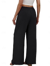 ieftine picior lat și talie înaltă-Pentru femei Pantaloni Pantaloni casual Drept Modă Șic Stradă De Bază Lungime totală Talie Înaltă Simplu Cordon Buzunar Talie elastică Comfortabil Inelastic Zilnic Vacanță Stradă Negru Bleumarin