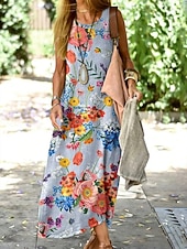 Χαμηλού Κόστους Floral φορέματα-Γυναικεία Μακρύ φόρεμα Φόρεμα σε γραμμή Α Φόρεμα Off The Shoulder Διακοπές Καθημερινό Μπόχο Εξόδου Χαλαρή Εφαρμογή Φλοράλ Γραφική Αμάνικο Στρογγυλή Ψηλή Λαιμόκοψη Θαλασσί Ανθισμένο Ροζ Πορτοκαλί