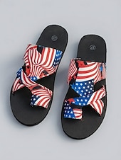  Lette patriotiske flate sandaler til dame – sandaler med amerikansk flaggtrykk og krysssandaler, ideelle for uavhengighetsdagen, 250-årsjubileum og uformell streetwear