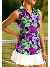 ieftine Cămașă pentru femei-Pentru femei Plante Tropical Floral Botanic Tops Tricou sport Tricou POLO Cămașă de tenis Fără manșon Fermoar UPF50+ Rezistent la UV Înaltă Elasticitate Confortabil la umezeală Respirabil Tenis