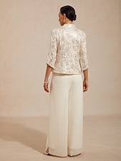 رخيصةأون بلوزات رسمية-نسائي Jacket توينست ترتر ورد زخرفات أنيق 3/4 الكم اليوسفي طوق حفلة ليلية ملابس الحفلات والسهرات الملابس الرسمية البيج الصيف الربيع الخريف