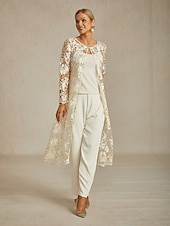 economico Top in Pizzo-Per donna Giacca Traspirante Pizzo Ricamo Elegante Floreale Quotidiano Anniversario Ospite di nozze Bottone frontale Lungo Girocollo Vestibilità regolare Manica Lunga Capispalla Champagne Estate