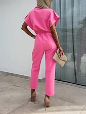 abordables combinaisons décontractées-Femmes Normal Combinaison Actif Couleur Unie Manche Courte Col de chemise Boutons Quotidien Vacances Coupe régulière Noir Fuchsia Orange Été