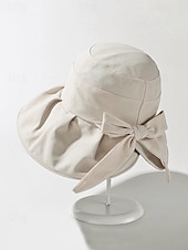 رخيصةأون اكسسوارات العطلة-قبعة شمسية نسائية من البوليستر بحافة عريضة مزينة بفيونكة، قابلة للطي لحماية من الأشعة فوق البنفسجية، متوفرة بألوان متعددة، لون أنيق مناسب لعطلة الربيع والارتداء اليومي غير الرسمي