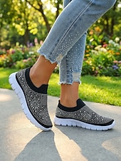 economico Sneakers da donna-scarpe da ginnastica slip-on da donna con strass rosa - tomaia in Flyknit traspirante, leggere &amp;scarpe sportive casual scintillanti per camminare, fare jogging, viaggiare, indossare ogni giorno