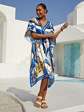 preiswerte Blumenkleider-Ozeanblauer Orchideen-Seidensatin-Kaftan