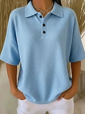  בגדי ריקוד נשים חולצת וופל צבע אחיד אלגנטית פעיל חופשה חצי שרוול צווארון V חולצות ארוכות יומי בָּחוּץ לבוש רחוב לבן אודם כחול סקיי כתום שחור קיץ אביב סתיו