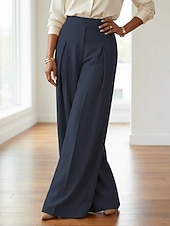 tanie szerokie nogawki i wysoki stan-Damskie Spodnie szerokie nogawki Spodnie Moda Moda miejska Pełna długość Wysoka talia Równina Kieszeń Ruched Butt Lifting Wysokie cięcie Komfort Oddychalność Miękka Średnio elastyczny Urlop Ulica