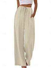 ieftine picior lat și talie înaltă-Pentru femei Pantaloni Pantaloni casual Drept Modă Șic Stradă De Bază Lungime totală Talie Înaltă Simplu Cordon Buzunar Talie elastică Comfortabil Inelastic Zilnic Vacanță Stradă Negru Bleumarin