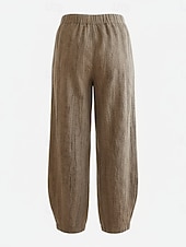 cheap Premium Linen Collection-70% Linen Women's Linen Pants Chinos Summer Pants Bloomers Vacation Streetwear Basic Full Length Medium Waist Plain Pocket Elastic Waistband Comfy Inelastic Daily Outdoor Street Violet Teal Dark