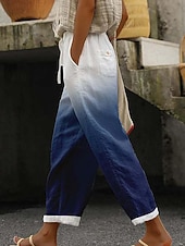 preiswerte Wesentliche Falsche Unterteile-Damen Kunstbaumwollleinen Chinos Gerade Mode Streetwear Lässig Volle Länge Hohe Taille Farbverlauf Gestreift Tasche Elastischer Bund Druck Bequem Weich Mikroelastisch Outdoor Straße Blau Marinenblau