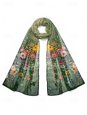 Недорогие Женские шарфы-Женский шарф из полиэстера с изображением клевера, изготовленный из дышащего шифона, с зеленым узором в виде клевера, идеально подходит для Дня Святого Патрика и повседневной носки.