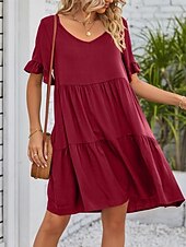 voordelige mini zwarte jurk-Dames Mini-jurk Casual jurk Katoenen jurk Zomerjurk Elegant Modieus Modern Buiten Vakantie Uitgaan Ruim Passend Effen Korte mouw V-hals Zwart Wit Leger Groen Bordeaux Zomer Lente