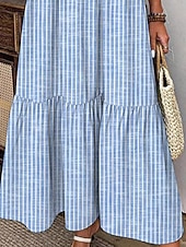 voordelige Strepen- en geometrische jurk-Dames Maxi-jurk Shirtjurk Casual jurk Elegant Modieus Modern Buiten Vakantie Uitgaan Normale pasvorm Gestreept 3/4 mouw Overhemdkraag blauw Zomer Lente