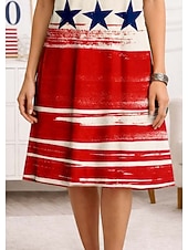  Abito MIDI Donna Patriottico Americana Festa dell'Indipendenza Abito Shift Maglietta Abito Casual Formale Esterno Festa Fit Standard Floreale Astratto Stelle e Strisce Maniche Corte