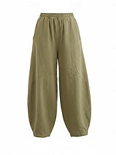 billiga Premium Linnekollektion-Dam Byxor av linne i bomull Kinesiska Sommarbyxor underbyxor Semester Streetwear Grundläggande Fullängd Medium Midja Slät Ficka Elastiskt midjeband Bekväm Komfort Microelastisk Dagligen Utomhus Gata