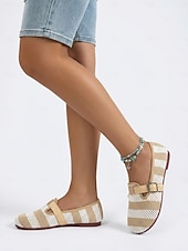 economico Ballerine da donna-Scarpe Mary Jane da donna larghe e traspiranti in maglia color cachi - scarpe casual leggere e comode, con cinturino regolabile per camminare, viaggiare, lavorare, fare shopping, andare in vacanza