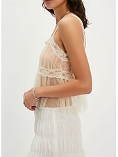 Недорогие Кружевные топы-Жен. Блуза Кружевные топы Кружева Пэчворк Полотняное плетение Стиль Секси Современное Без рукавов U-образный вырез Укороченные топы Повседневные Праздники На выход Черный Абрикосовый Лето Весна